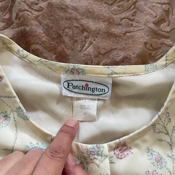 Vintage 80s patchington cream with purple floral print shirt dress‎ midi large - Picture 8 of 8